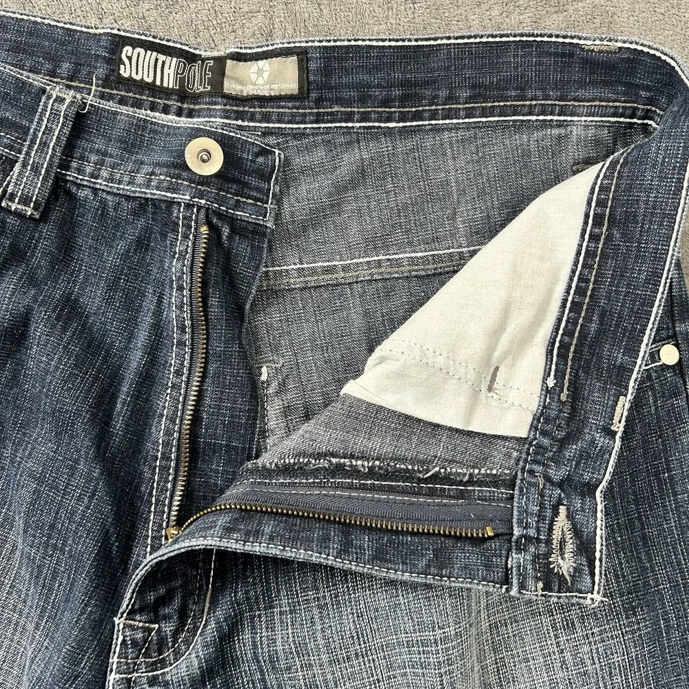 Southpole Vintage Jean Denim Shorts Jorts Spellout Logo Y2K Size 34x15